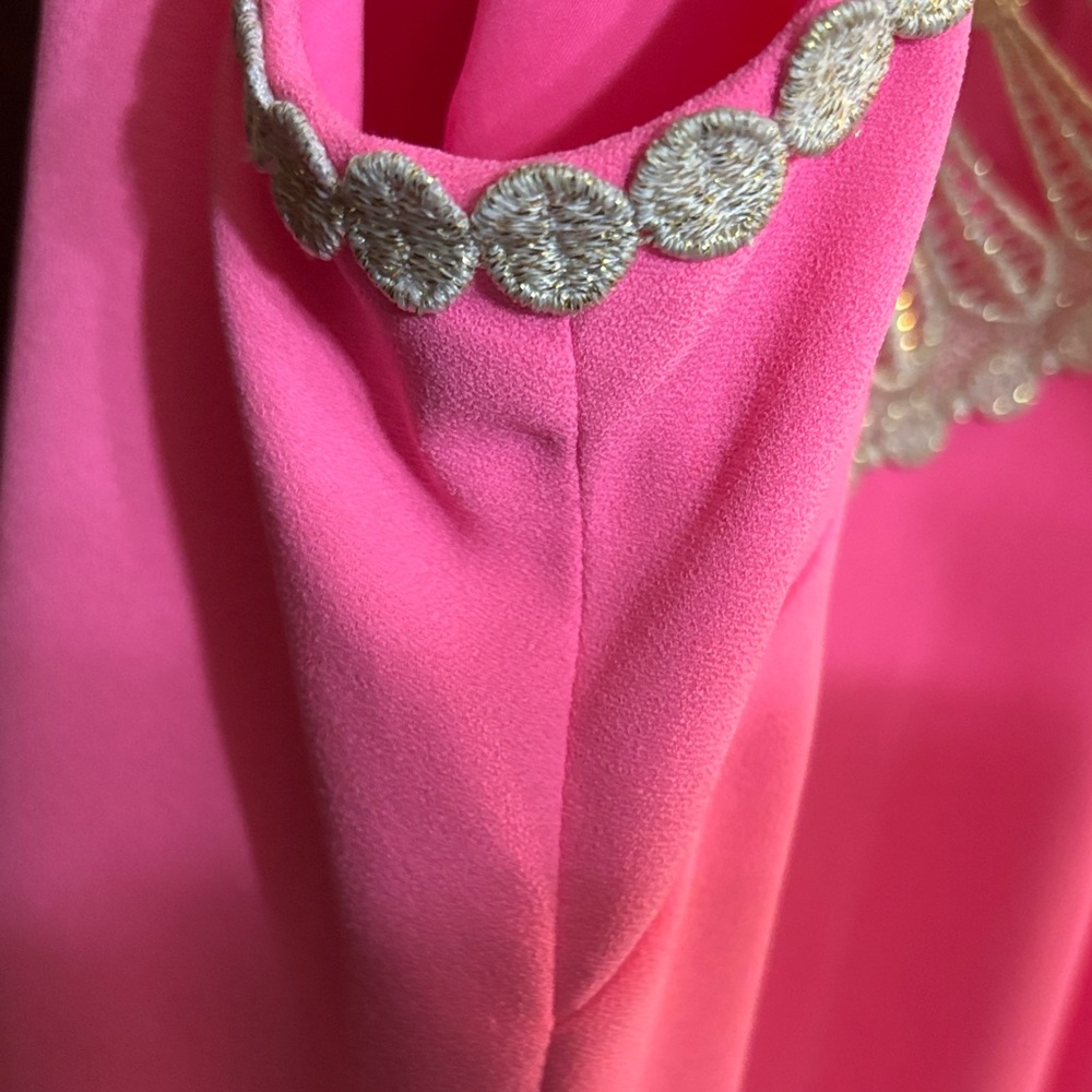 Lilly Pulitzer Pearl Romper Pink Tropics Size 6 Gold Lace Resort EUC - Picture 4 of 8